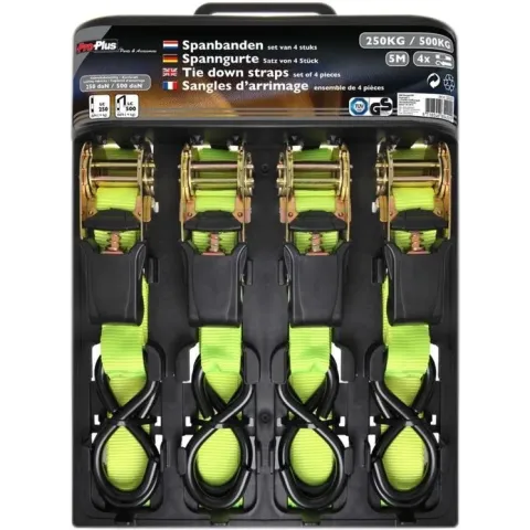 ProPlus spanband met ratel + 2 haken - set van 4 stuks - 5 mtr.
