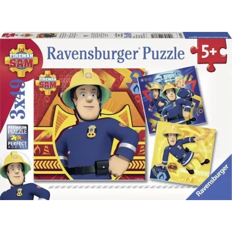 Ravensburger Brandweerman Sam. Bij gevaar Sam roepen- Drie puzzels van 49 stukjes - kinderpuzzel