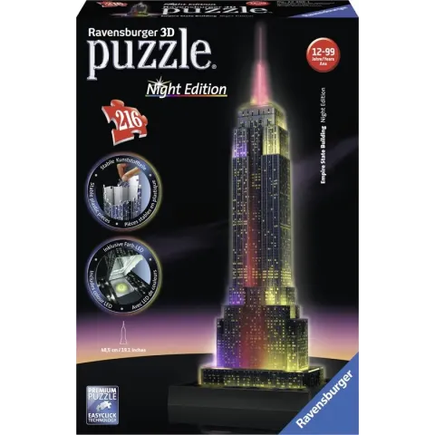 Ravensburger Empire State Building Night Edition - 3D Puzzel gebouw van 216 stukjes