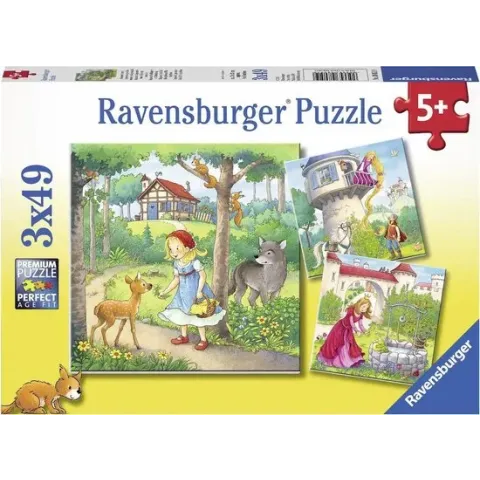 Ravensburger puzzel Rapunzel, Roodkapje en de Kikkerprins - 3x49 stukjes - kinderpuzzel