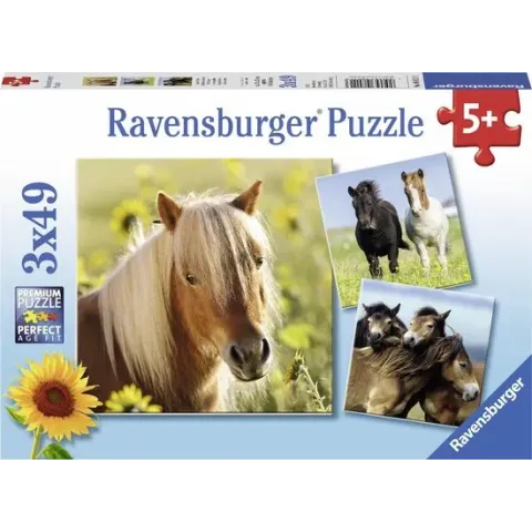 Ravensburger puzzel Schattige ponys - Drie puzzels - 49 stukjes - kinderpuzzel