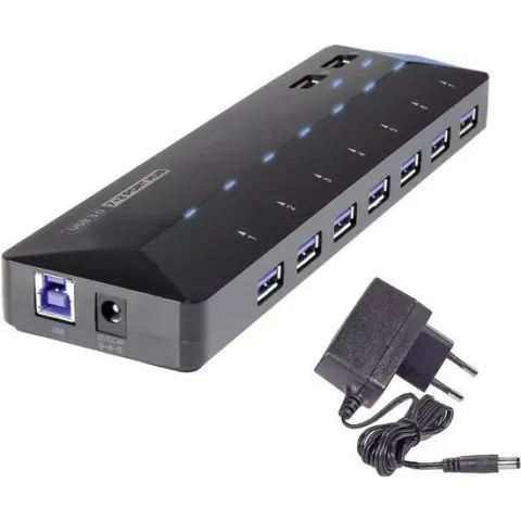 Renkforce 7 + 2 poorten USB 3.2 Gen 1-hub Met snellaadpoort, Met status-LEDs Zwart