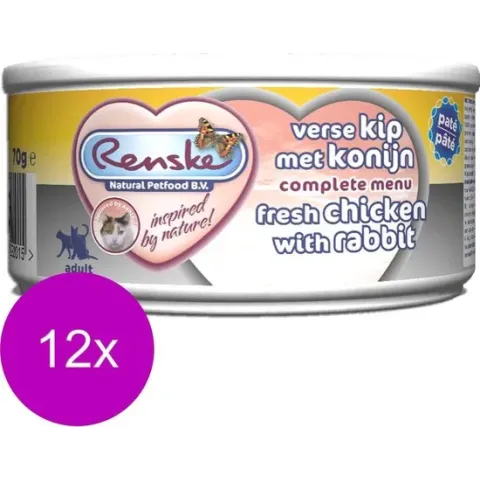 Renske Kat Adult Verse 70 g - Kattenvoer - 12 x Kip&Konijn
