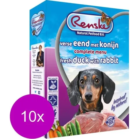 Renske Vers Vlees Hondenvoeding - Eend/Konijn - Hondenvoer - 10 x 395 gr