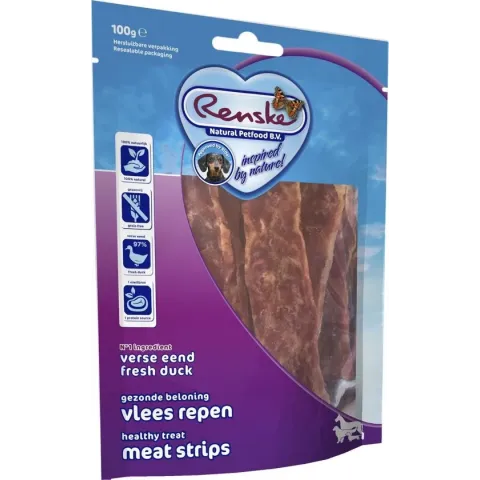 Renske Vleesrepen Eend & Groente - Hondensnack - 100 g