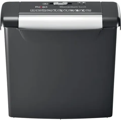 Rexel Momentum S206 Papierversnipperaar Voor Thuisgebruik - Veiligheidsniveau: DIN P- 2 Stroken - Tot 6 A4-Vellen - Vernietigt Documenten, Nietjes En Paperclips - Opvangbak Van 9 Liter - Zwart