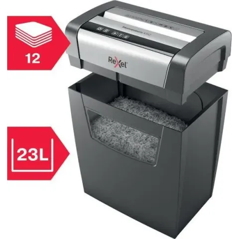 Rexel Papiervernietiger Momentum X312 Met Anti-Vastlooptechnologie Voor Thuisgebruik - Veiligheidsniveau: DIN P- 3 Snippers - Tot 12 A4-Vellen - Vernietigt Documenten, Nietjes En Paperclips - Opvangbak Van 23 Liter - Zwart