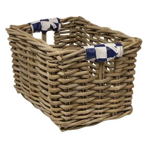 Rieten Fietsmand L Navy Checker naturel