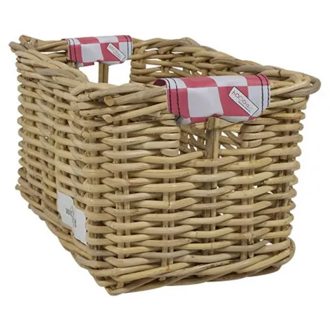 Rieten Fietsmand L Pink Checker naturel