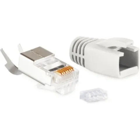 RJ45 krimp connectoren (STP) voor CAT6/6a/7/7a netwerkkabel (vast/flexibel) - 50 stuks (3-delig) / grijs