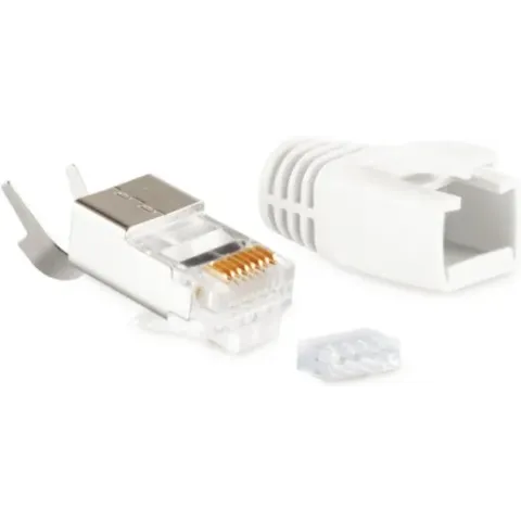 RJ45 krimp connectoren (STP) voor CAT6/6a/7/7a netwerkkabel (vast/flexibel) - 50 stuks (3-delig) / wit