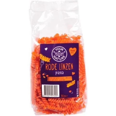 Rode linzen fusilli Your Organic Nature - Zak 250 gram - Biologisch