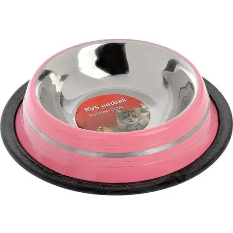 Rvs Eet Drinkb Stripes Anti - Roze 11cm