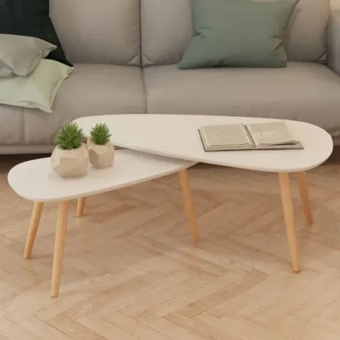 Salontafelset massief grenenhout wit 2-delig