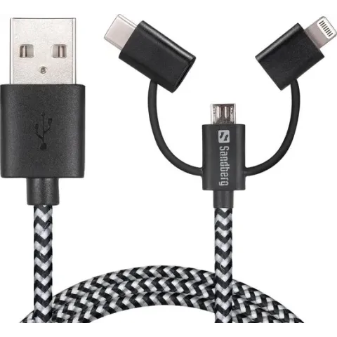 Sandberg Lightning+MicroUSB+USB-C 1m