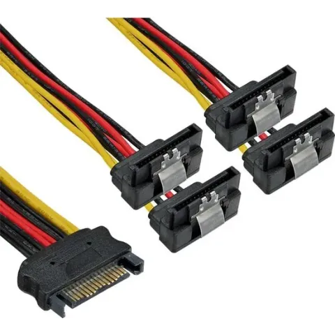 SATA (m) - 4x SATA (v) haaks met metalen klem voeding splitter - 0,15 meter