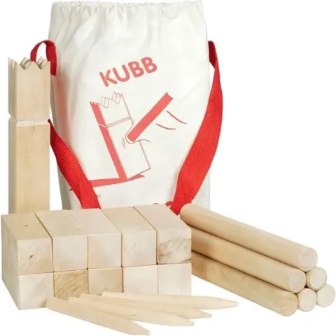 Schaakspel: KUBB vikingschaakspel H25cm en 4x4x12cm, 21-deli
