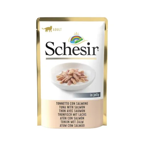 Schesir Cat Maaltijdzakjes Adult In Gelei 85 g - Kattenvoer - Tonijn&Zalm