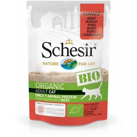 Schesir Kat Bio Maaltijdzakjes Paté 85 g - Kattenvoer - Rund