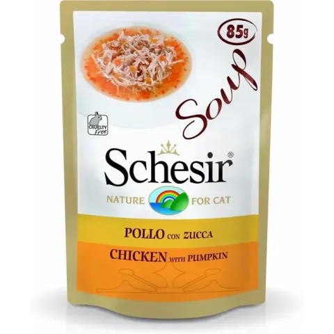 Schesir Katten Soep - Kattennatvoer - Kip/Pompoen - 85 g