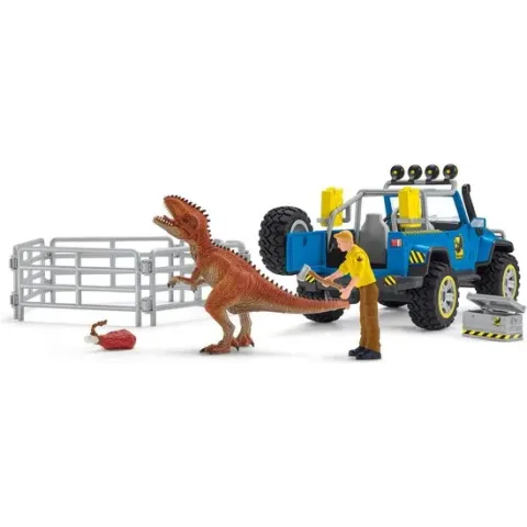 Schleich Dinosaurus - Terreinwagen met Dino-Buitenposten - Speelfigurenset - Kinderspeelgoed voor Jongens en Meisjes - 4 tot 12 jaar - 14 Onderdelen