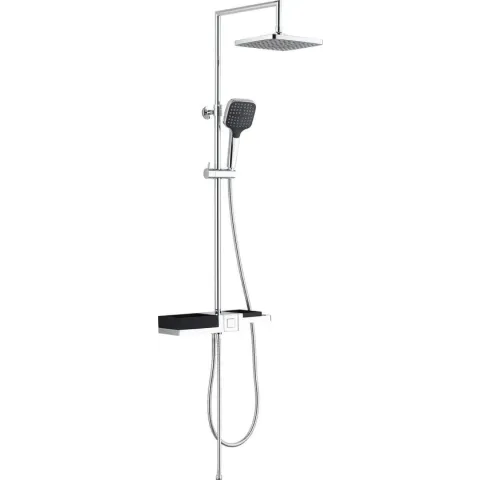 SCHÜTTE Blueperl Douchesysteem - Regendouche - Geïntegreerd Planchet inclusief Push-Button Omsteller - Chroom en Zwart