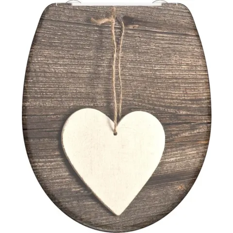 SCHÜTTE WC-Bril 82377 WOOD HEART - Duroplast - Soft Close - Afklikbaar - RVS-Scharnieren - Decor - 3-zijdige Print