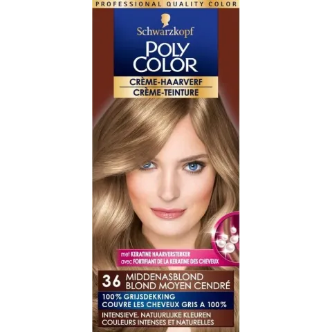 Schwarzkopf Poly Color Crème Haarverf 36 Midden Asblond - 1 stuk - intensieve, natuurlijke kleuren met 100% grijsdekking