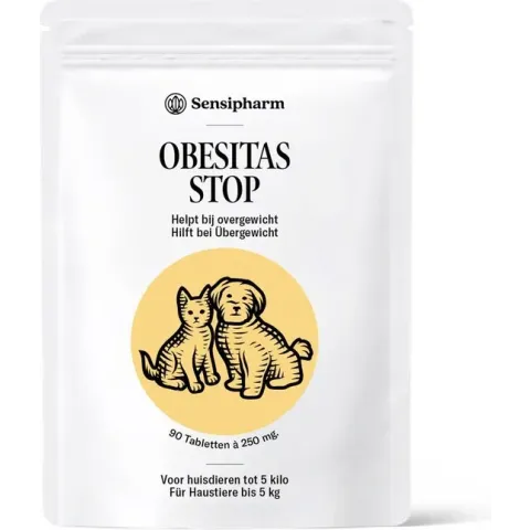 Sensipharm Obesitas Stop voor Kat, Hondje, Cavia, Konijn - Voedingssupplement bij Overgewicht en Afvallen - 90 Tabletten à 250 mg