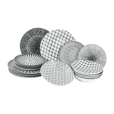 Serviesset Seoul - zwart/wit - 18-delig - 6 persoons