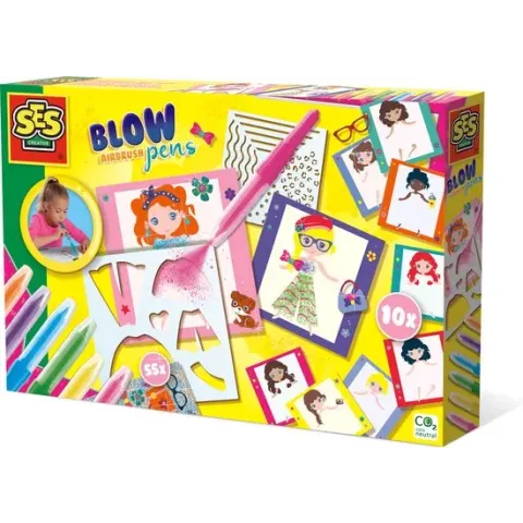 SES - Blow airbrush pens - Fashion designer - 10 fashion kaarten - met sjablonen, airbrush pens, afdekvellen en glitter stickers