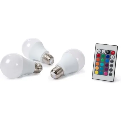 SET MET 3 LEDLAMPEN - 7.5 W - E27 - RGB& WARMWIT