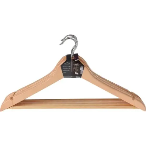 Set van 6x houten kledinghangers met broekstang - Kledingkast - Kleding opbergen - Kleerhangers