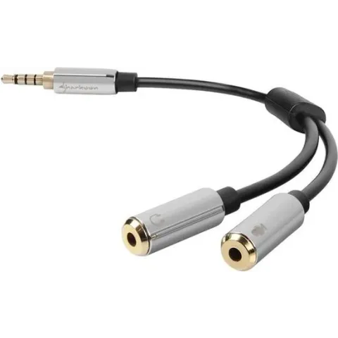 Sharkoon 0.12m, 3.5mm/2x3.5mm audio kabel 0,12 m Zwart, Zilver