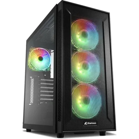 Sharkoon RGB TG6M - Midtower - ATX - geen voeding - 4x 120mm aRGB fan - gehard glas - HD Audio - USB 3.0 - zwart