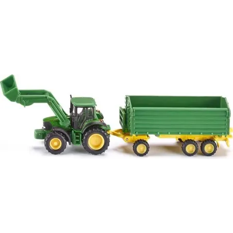 SIKU 1843 John Deere met Voorlader en Aanhangwagen