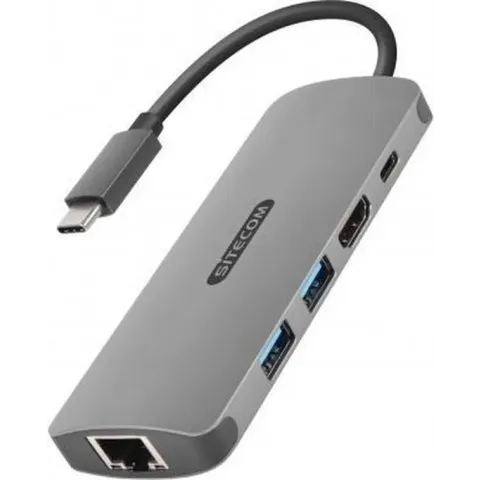 Sitecom CN-379 kabeladapter/verloopstukje USB-C HDMI, RJ45, USB-C, 2x USB 3.0 Grijs
