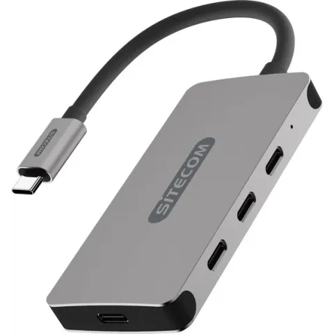 Sitecom CN-386 USB-C Hub 4 Port - USB-C naar 3x USB-C en 1x UBS-C Power Delivery Hub - Grijs
