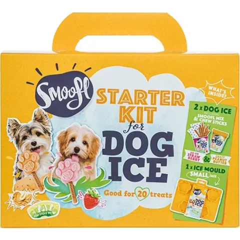 Smoofl honden lekkernij - Starter Kit S om je eigen honden ijs te maken, Kit met 2 ijsmixen voor honden, Pindakaas en Aardbei smaak, een pootvormige Silicone Vorm - voor 5 hondenijsjes