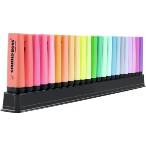 STABILO BOSS ORIGINAL - Markeerstift - 23 Stuks Deskset - 9 Standaard + 14 Pastel Kleuren