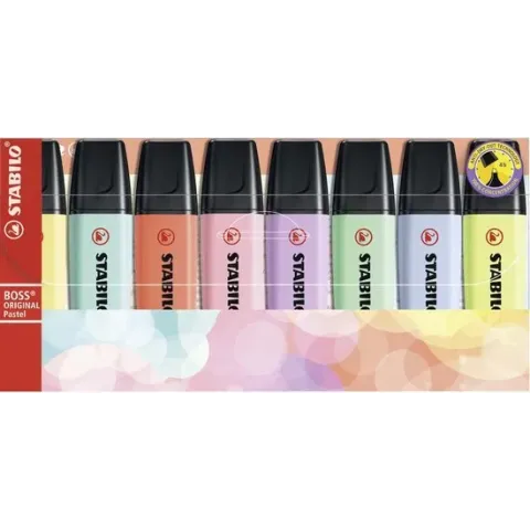 STABILO BOSS ORIGINAL Pastel - Markeerstift - Markeren Met Pastelkleuren - Etui Met 8 Kleuren