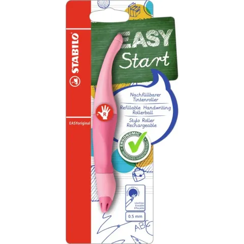 STABILO EASYoriginal - Ergonomische Rollerball - Rechtshandig - Blauwe Inkt - Pastel Edition - Navulbaar - Poeder Roze