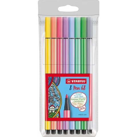 STABILO pen 68 - Viltstiften - etui - 8 stuks - pastelkleuren