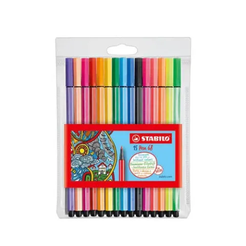 STABILO Premium Viltstift - Pen 68 - Etui Met 15 Kleuren - 10 Standaard + 5 Neon Kleuren
