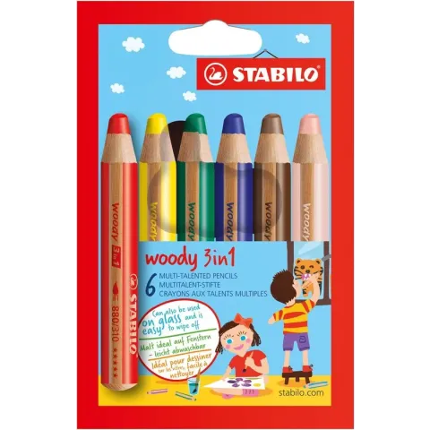 STABILO Woody 3 in 1 kleurpotloden - Etui 6 stuks