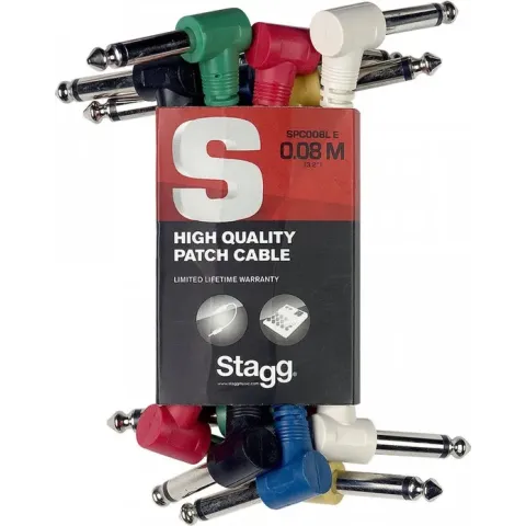 Stagg 6 x mono patchkabels jack/jack (m/m; haaks model), 10 cm, met aangegoten kunststof pluggen