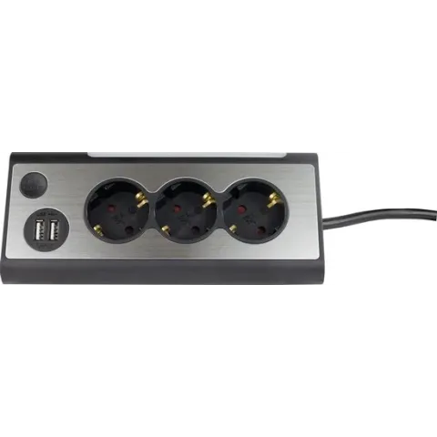 Stekkerdoos 3-voudig met LED en 2 USB aansluitingen