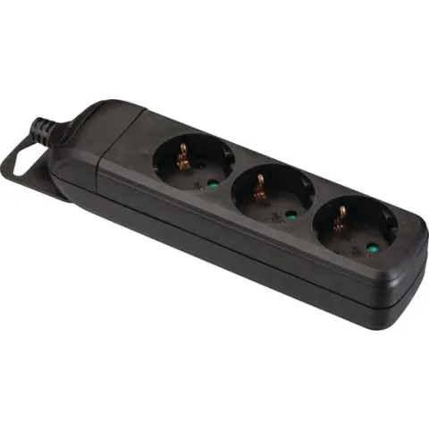 Stekkerdoos | Randaarde stekker / Type F (CEE 7/7) | 3-wegs | 3680 W | 16 A | Soort aarding: Zijcontacten | 230 V ~ 50/60 Hz | Hoek van stopcontact: 45 ° | Geen Kabel Inbegrepen | Zwart