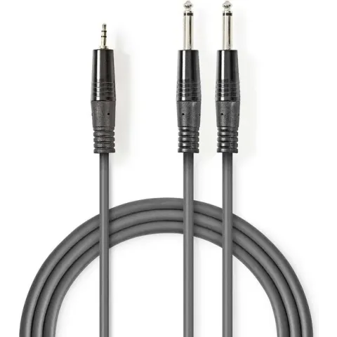 Stereo-Audiokabel | 2x 6,35 mm Male | 3,5 mm Male | Vernikkeld | 1.50 m | Rond | Donkergrijs | Kartonnen Sleeve