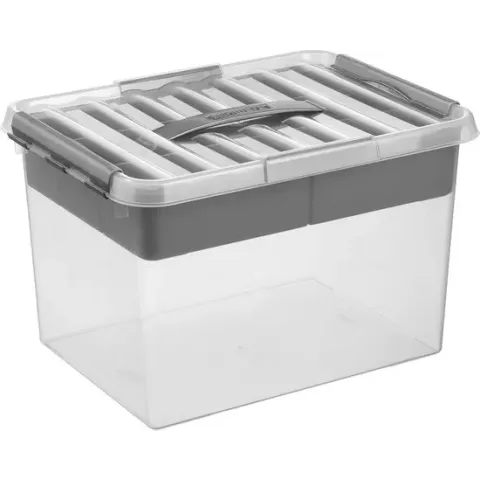 Sunware - Q-line opbergbox met inzet 22L transparant metaal - 40 x 30 x 26 cm